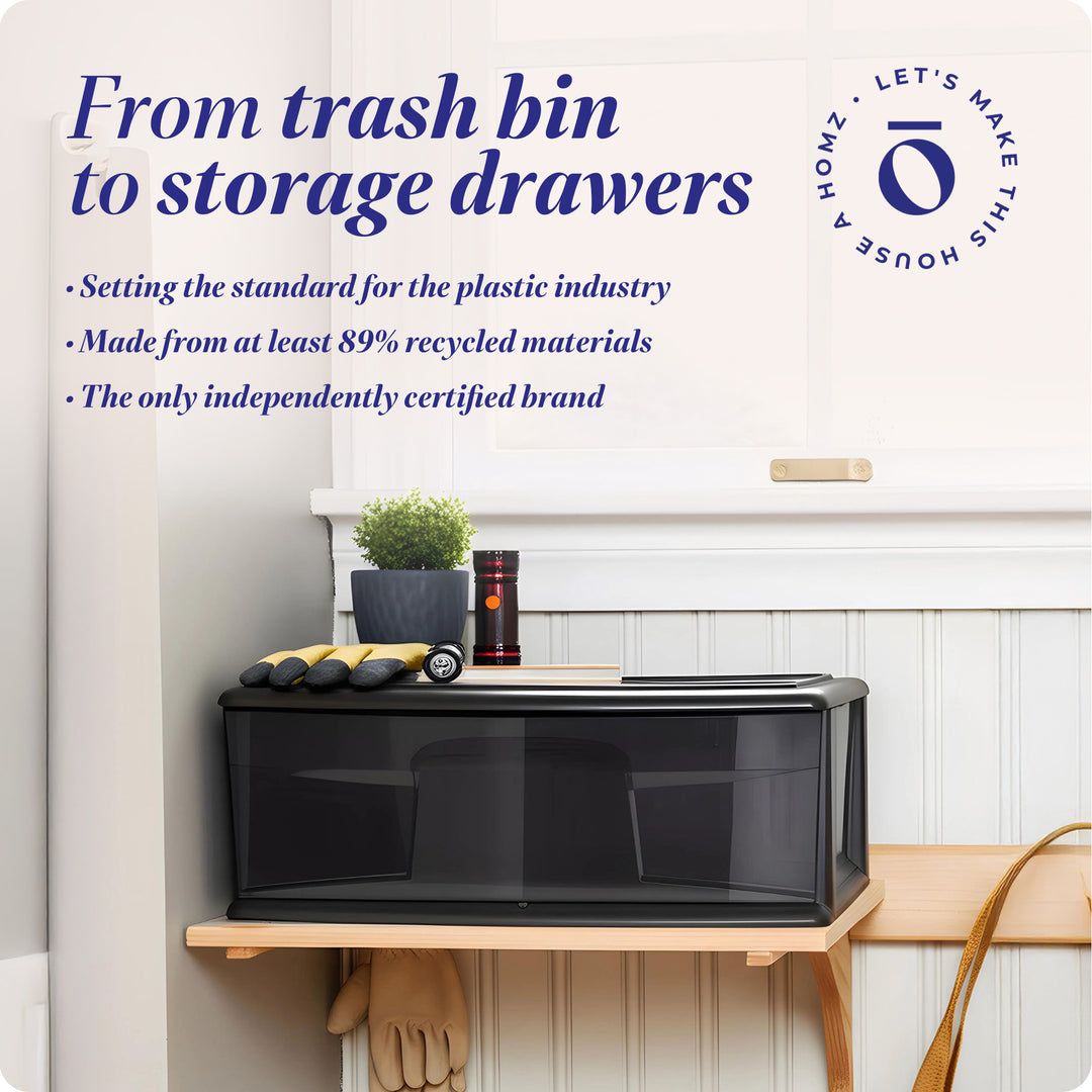 Homz Plastic 1 Drawer Wide Storage Cart, Black Frame with Smoke Drawer, 2 Pack