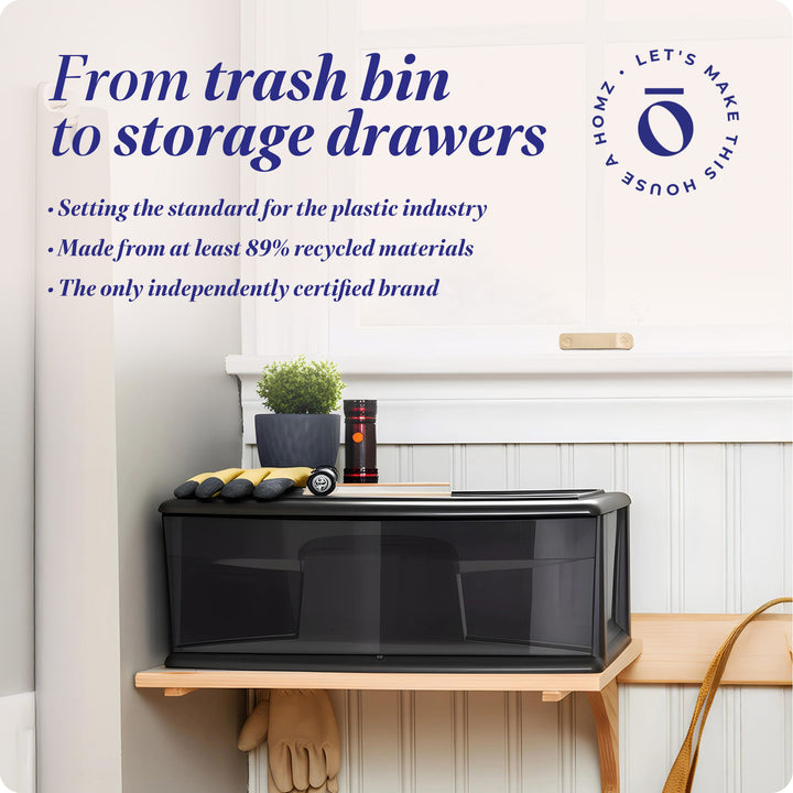 Homz Plastic 1 Drawer Wide Storage Cart, Black Frame with Smoke Drawer, 2 Pack