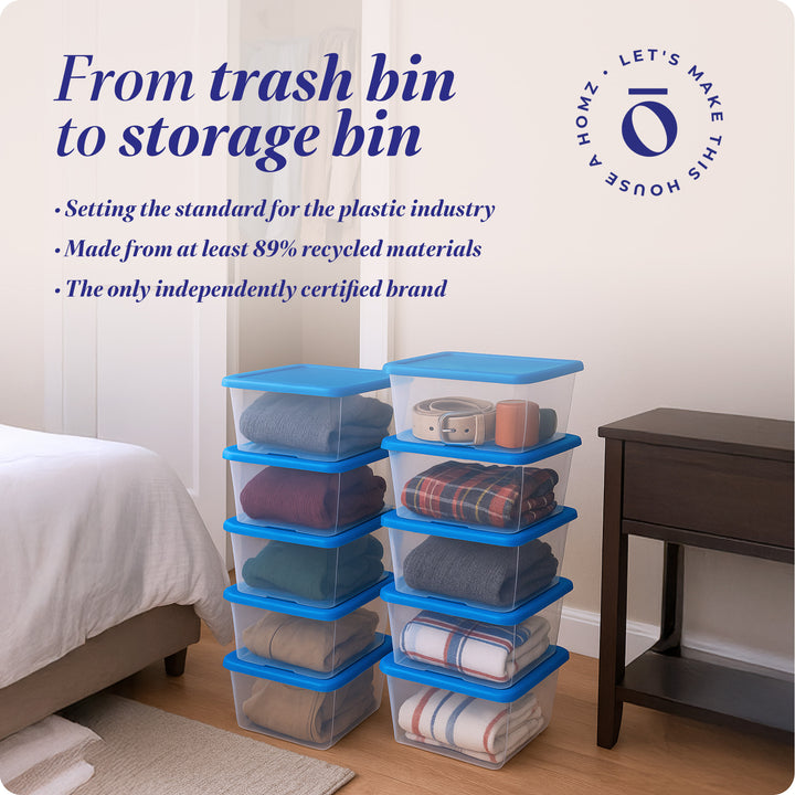 Homz Snaplock 6 Qt Stackable Plastic Storage Container w/ Lid, Blue (10 Pack)