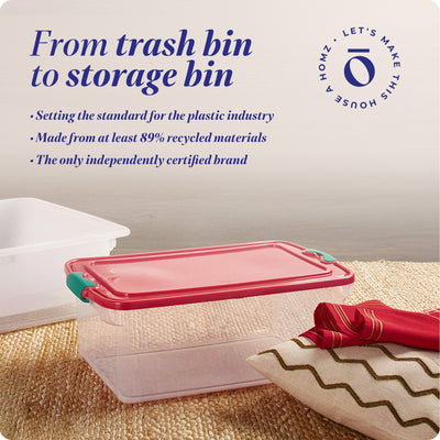Homz 64 Qt Holiday Decor Plastic Storage Bin w/ Latching Lid, 6 Pack (Open Box) - VMInnovations