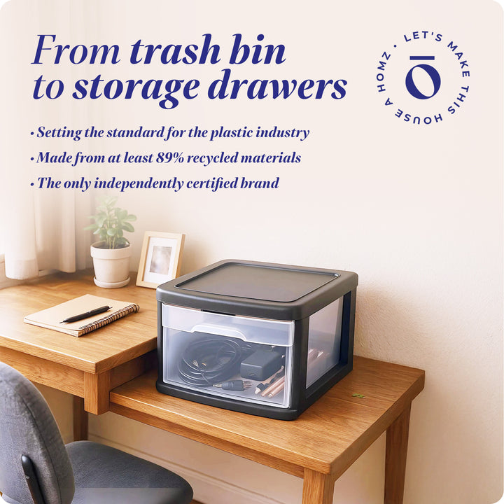 Homz Plastic 1 Drawer Medium Storage Cart, Black with Clear Drawer 2pk(Open Box) - VMInnovations