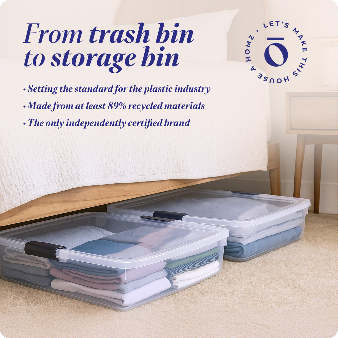 Homz 56 Qt Full/Queen Underbed Clear Plastic Latching Storage Container, 2 Pack - VMInnovations