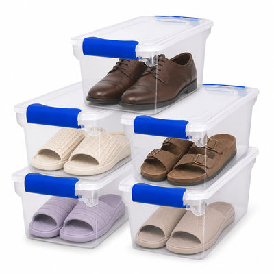 Homz 7.5 Quart Secure Latching Clear Plastic Stackable Storage Container, 5 Pack