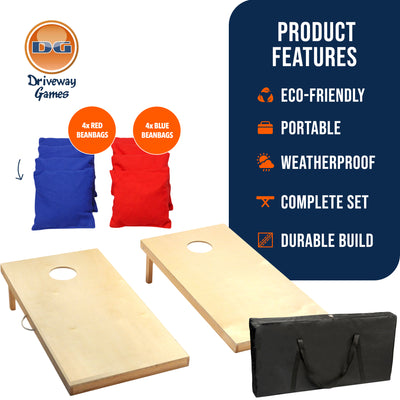 Driveway Games Traditional Wood Cornhole Game w/ All Weather Storage Bag, 4'x2'