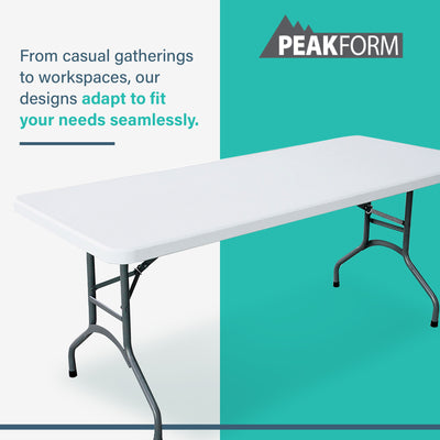 Peakform Compact Folding Banquet Table for Indoor or Outdoor Use, 6 Foot, White