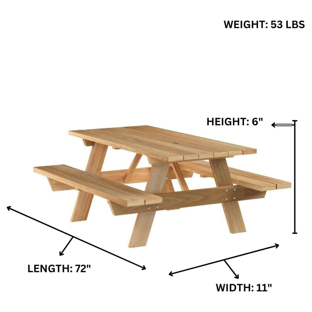 All Things Cedar 6-Ft Outdoor Picnic Table, Handcrafted Wooden Patio Bench Set