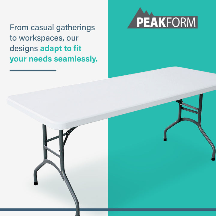 Peakform Compact Folding Banquet Table for Indoor or Outdoor Use, 6 Foot, White