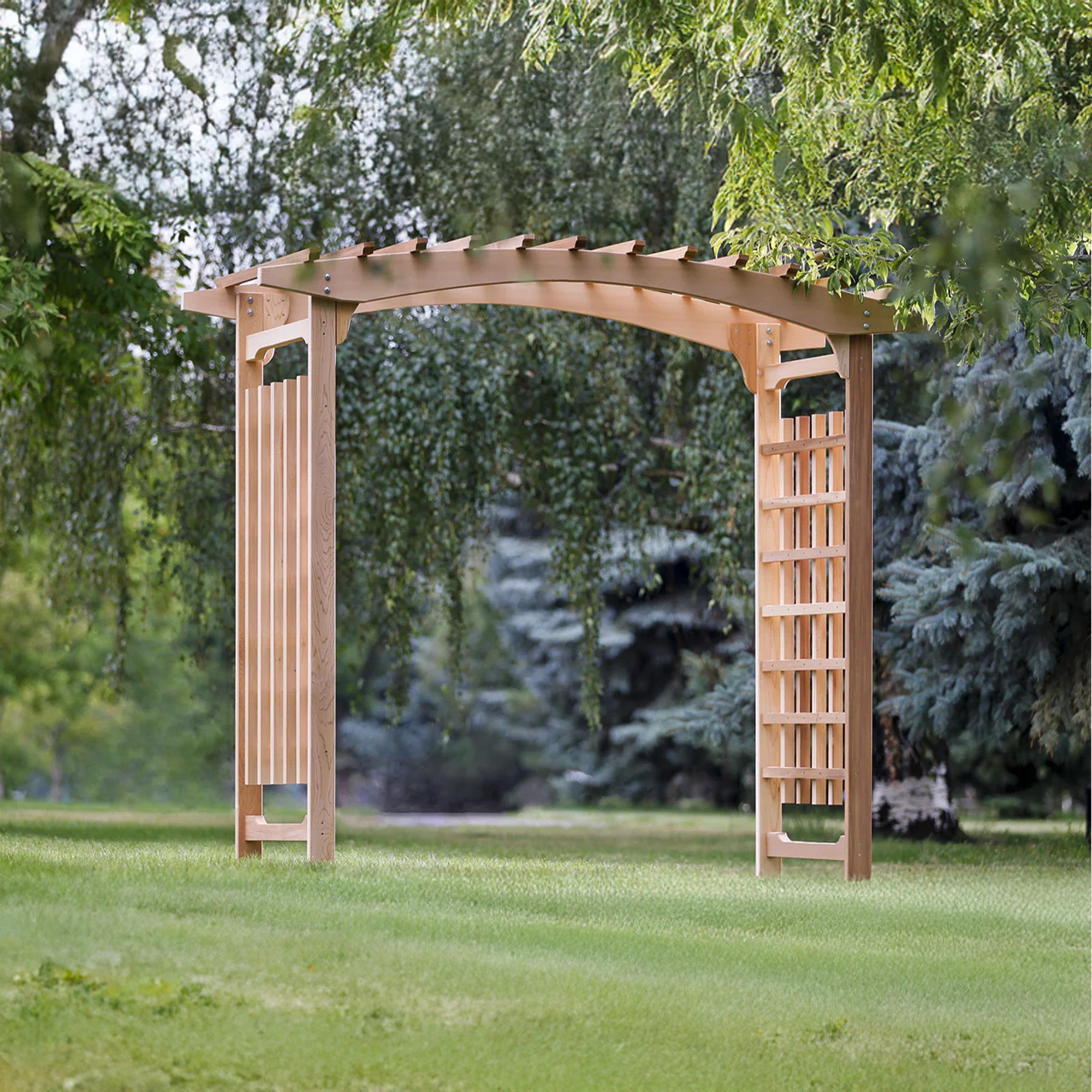 All Things Cedar 8-Foot Pagoda Arbor Garden Arch Trellis for Climbing Plants - VMInnovations