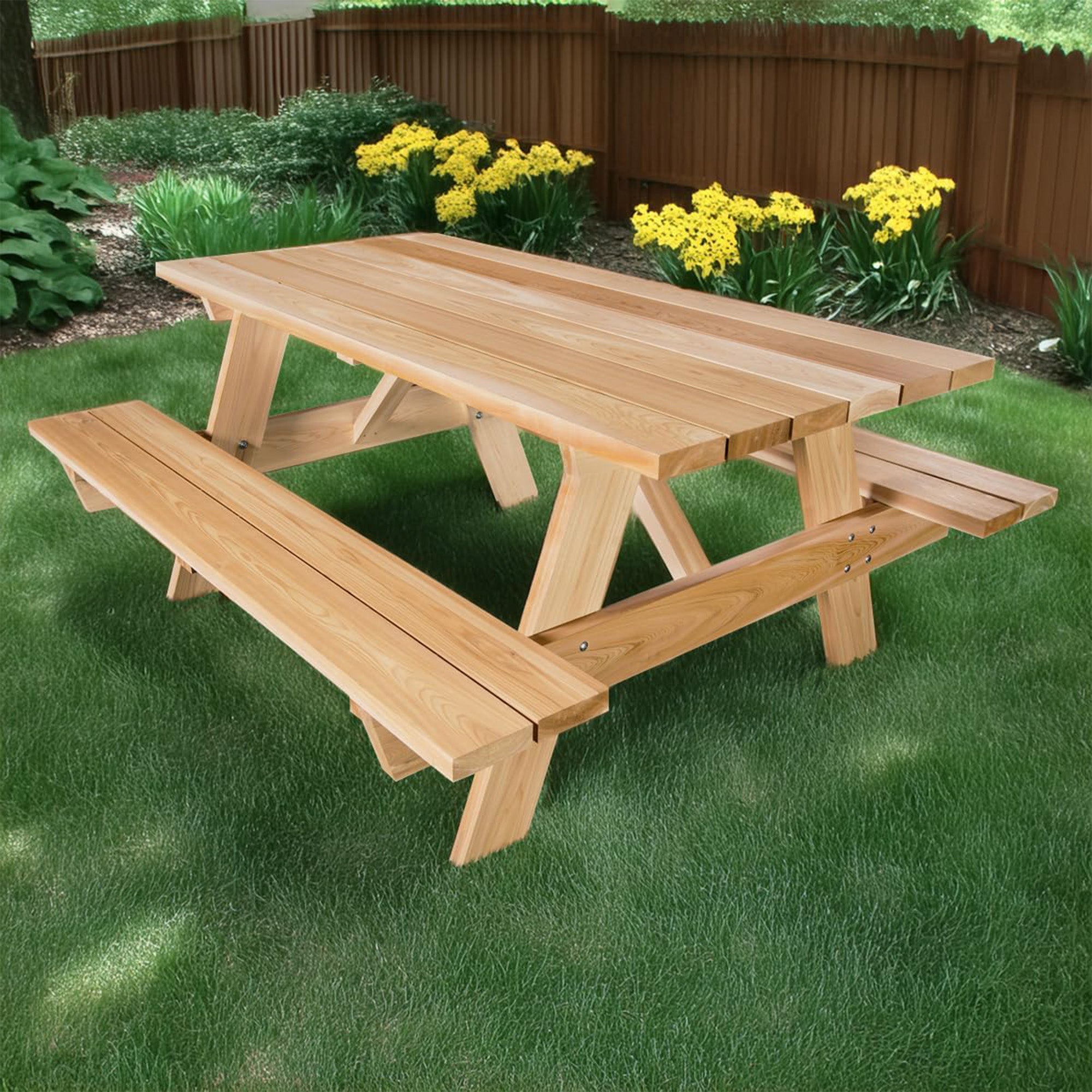 All Things Cedar 6-Ft Outdoor Picnic Table, Handcrafted Wooden Patio Bench Set (Open Box)
