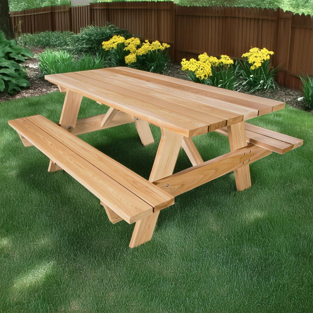 All Things Cedar 6-Ft Outdoor Picnic Table, Handcrafted Wooden Patio Bench Set - VMInnovations