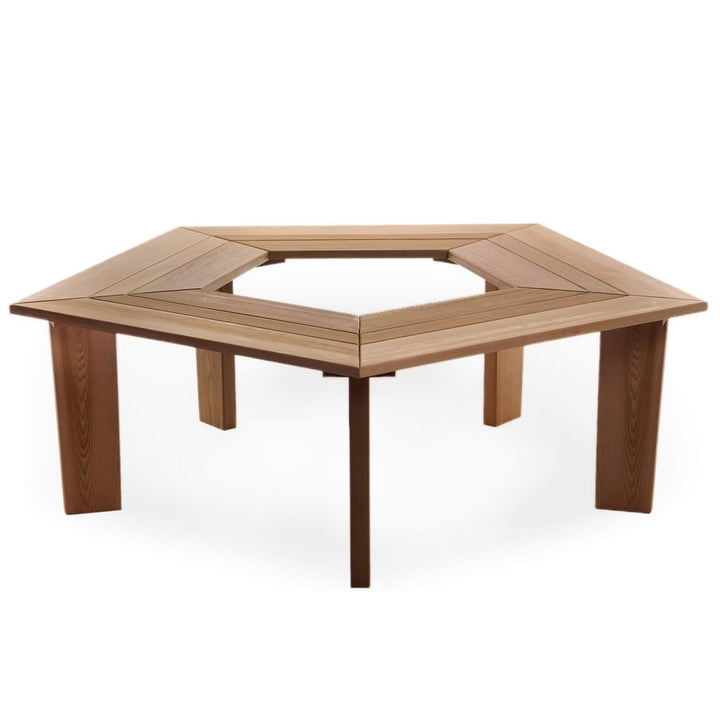 All Things Cedar 52” Wood Tree Bench 5 Side Wrap Around Outdoor Seating, Natural - VMInnovations