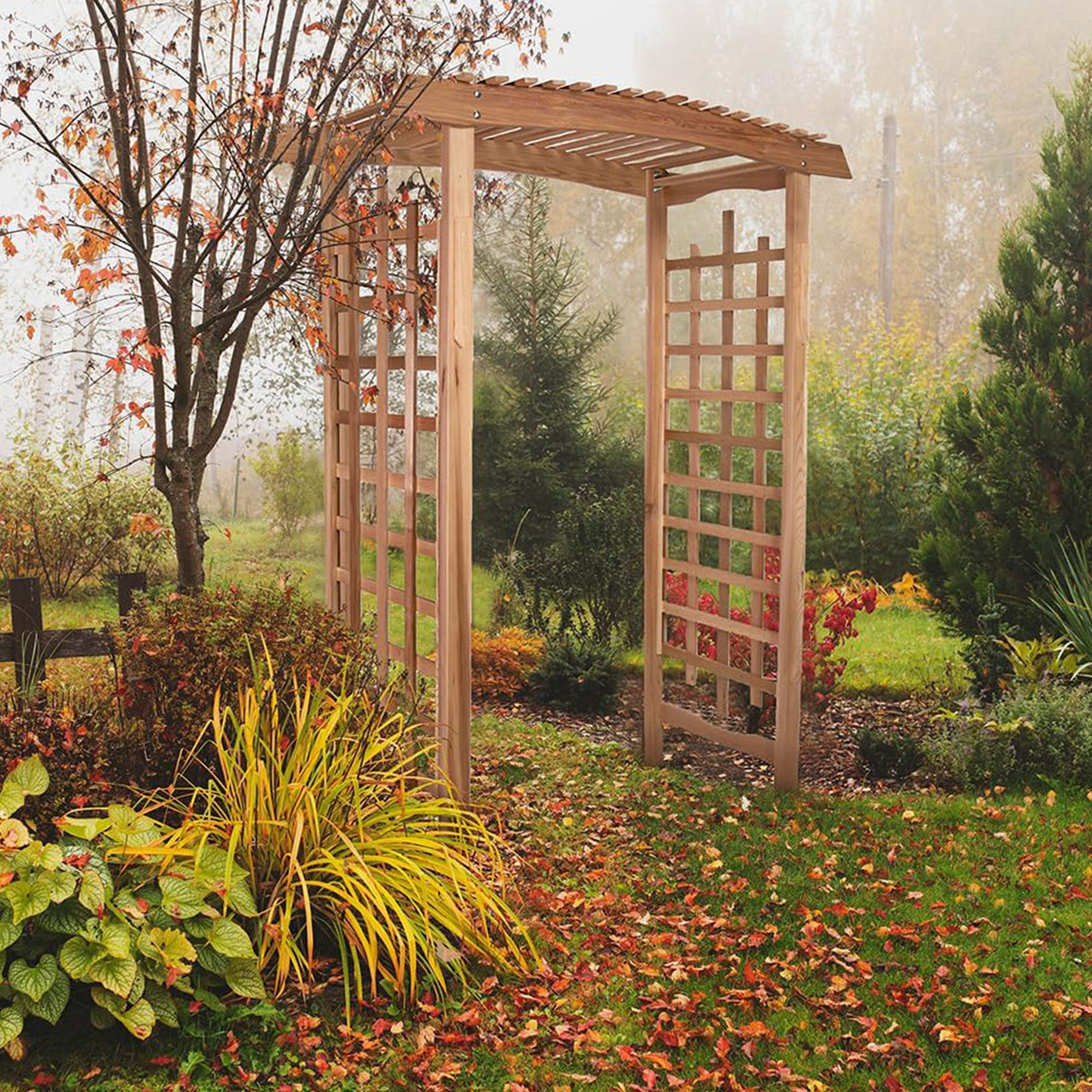 All Things Cedar Backyard Garden Wooden Archway Pagoda Arbor (For Parts)