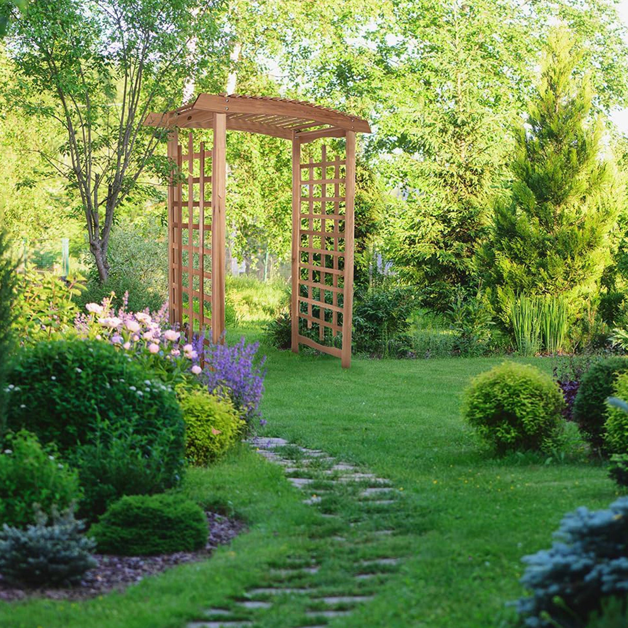 All Things Cedar 6-Foot Pagoda Arbor Garden Arch for Climbing Plants (Open Box)