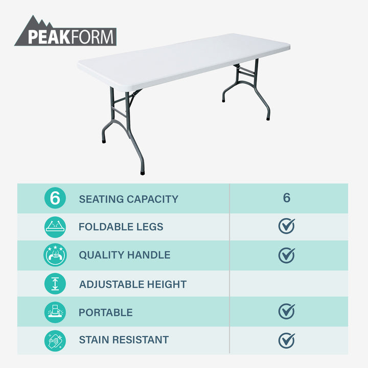 Peakform Compact Folding Banquet Table for Indoor or Outdoor Use, 6 Foot, White
