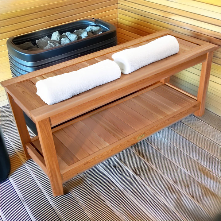 All Things Cedar 44” Wood Sauna Bench, Indoor Outdoor Seating, Natural(Open Box)