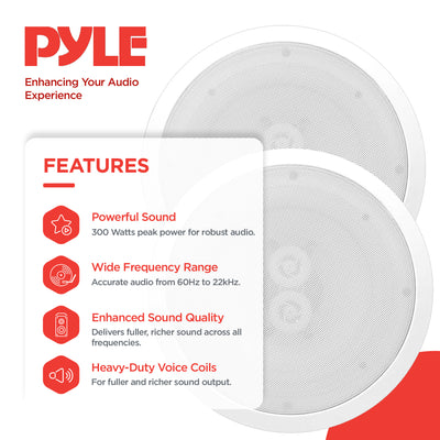 Pyle 6.5 Inch 300W Home Audio In-Ceiling or Outdoor Speaker Waterproof (2 Pack) - VMInnovations