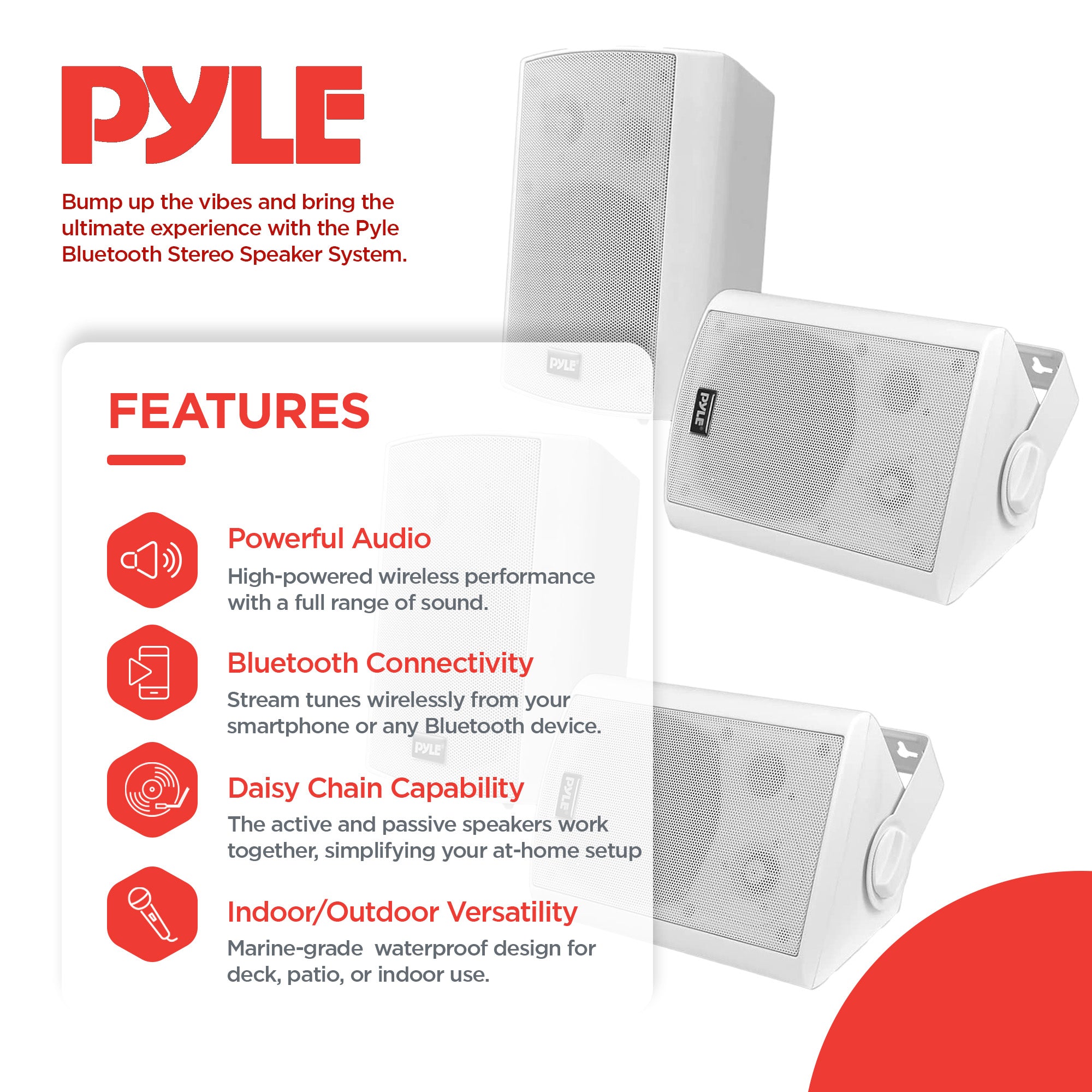 Pyle PDWR51BTWT Bluetooth Indoor Outdoor 5.25 In Speaker System, White (4 Pack) - VMInnovations