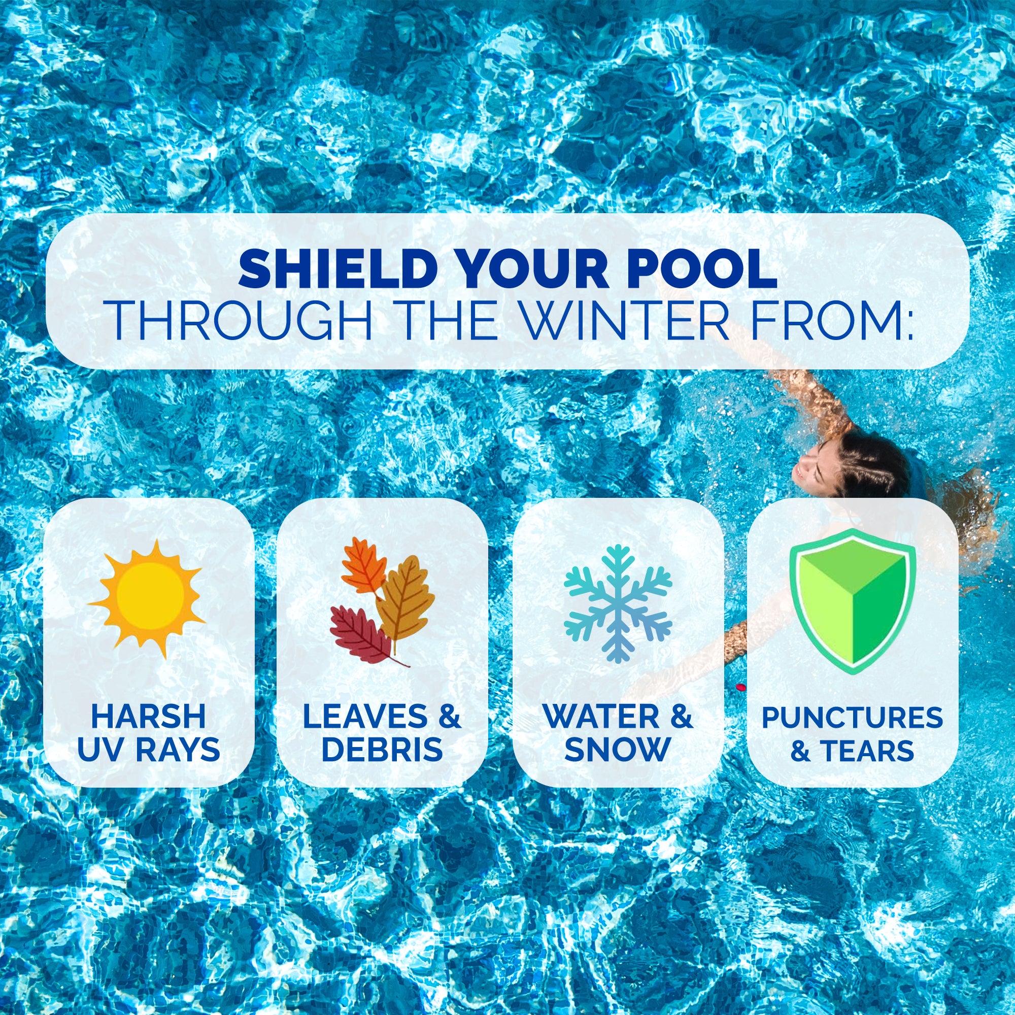 25' x 45' Dark Blue Winter Rectangular In Ground Pool Cover w/ 10 Ft Water Tubes - VMInnovations