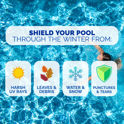 25' x 45' Dark Blue Winter Rectangular In Ground Pool Cover w/ 10 Ft Water Tubes - VMInnovations