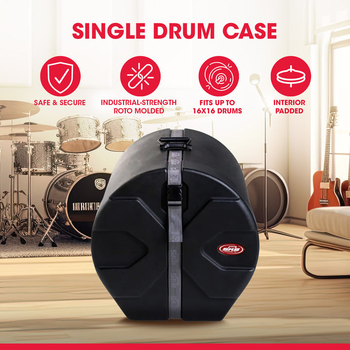 SKB 16" x 16" Floor Tom Case with Padded Interior & D-Shaped Drum Design, Black