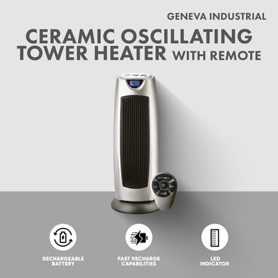 Geneva Ceramic Oscillating Tower Heater 2 Setting Fan w/Remote (Open Box) - VMInnovations
