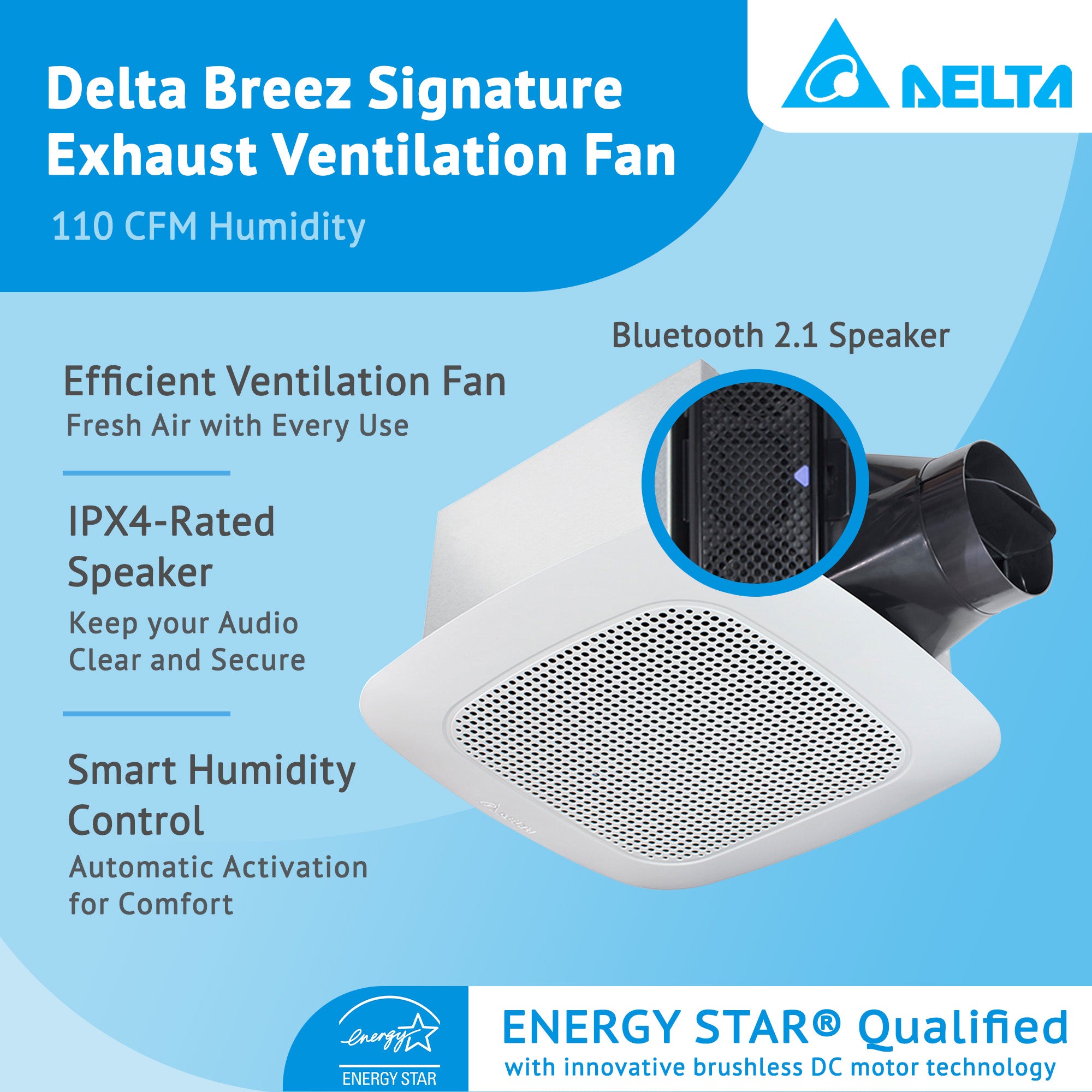 Delta Breez 110 CFM Ceiling Exhaust Fan with Bluetooth Stereo Speaker (Open Box) - VMInnovations