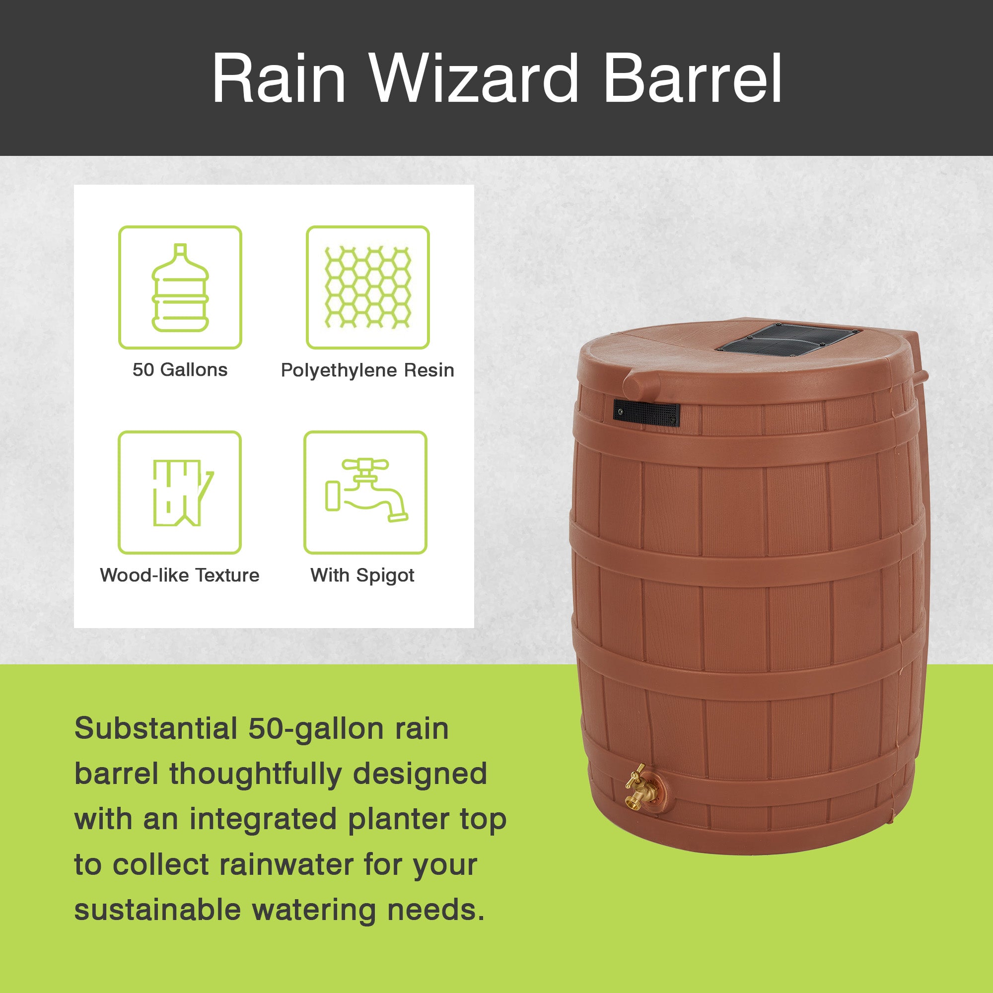 Good Ideas Rain Wizard 50 Gallon Rain Barrel, Terra Cotta & Diverter Flex Kit