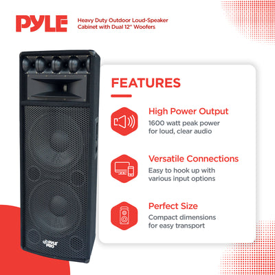 Pyle 1600W Outdoor 7 Way PA Loud-Speaker Cabinet w/ Dual 12" Woofers (For Parts) - VMInnovations