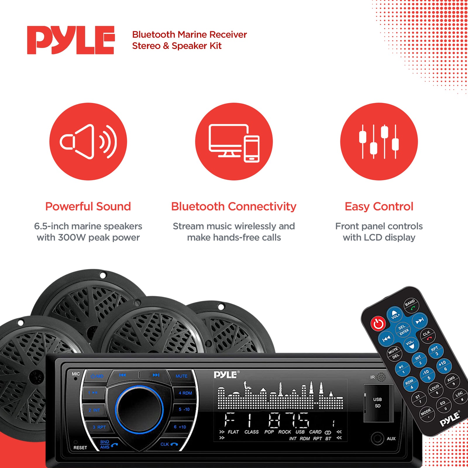 Pyle PLMRKT48BK 6.5 Inch Bluetooth Marine Receiver Stereo and Speaker Kit, Black - VMInnovations
