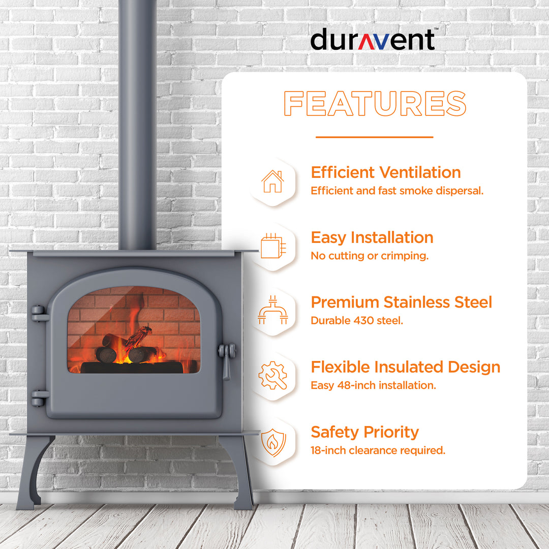 DuraVent DuraBlack Stainless Steel Single Wall Stove Pipe, 48 x 6 Inch (Used)