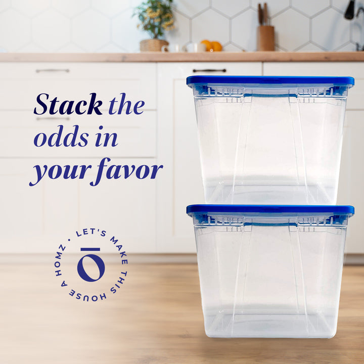 Homz 56 Qt Plastic Storage Container w/Snaplock Lid, Blue (2pk) (Open Box)