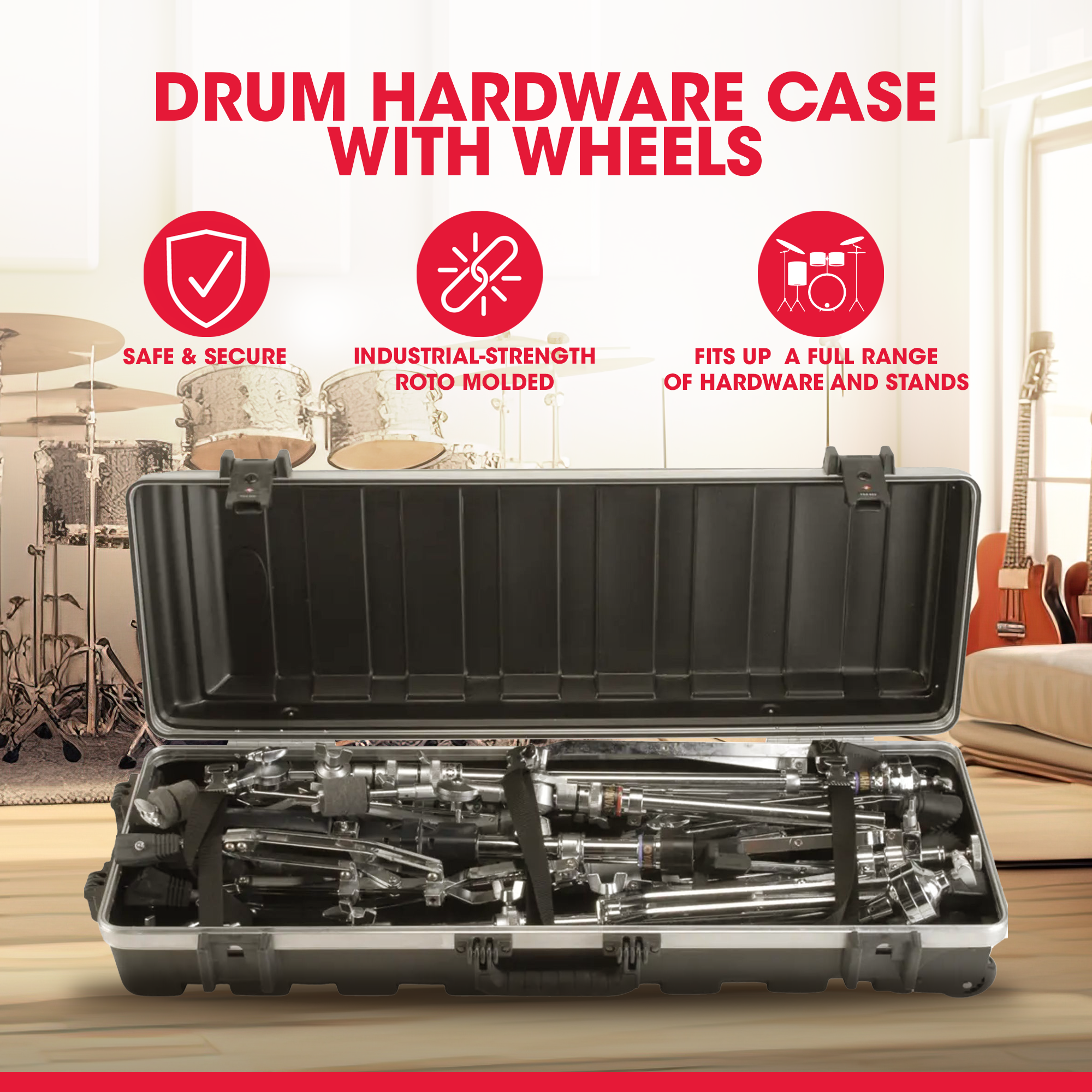 SKB vSeries Hard Case w/Wheels for Mic Stand & Drum Hardware Transport(Open Box) - VMInnovations
