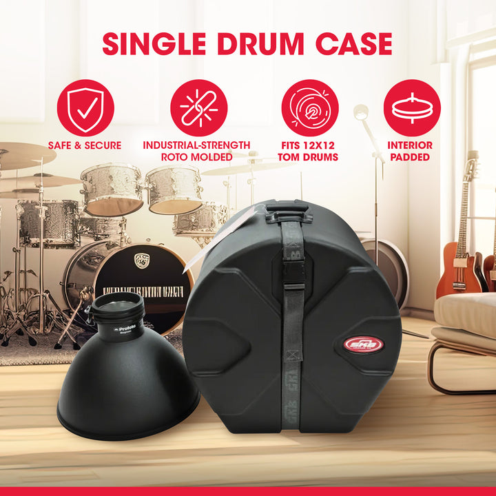 SKB 12"x12" Tom Case w/ Padded Interior & D-Shaped Drum Design, Black (Open Box)