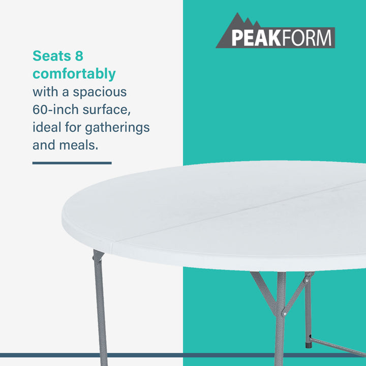 Peakform Round Folding Banquet Table for Indoor or Outdoor Use, 60 Inch, White