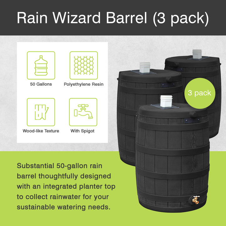 Good Ideas Rain Wizard 50 Gallon Plastic Rain Barrel with Brass Spigot (3 Pack)