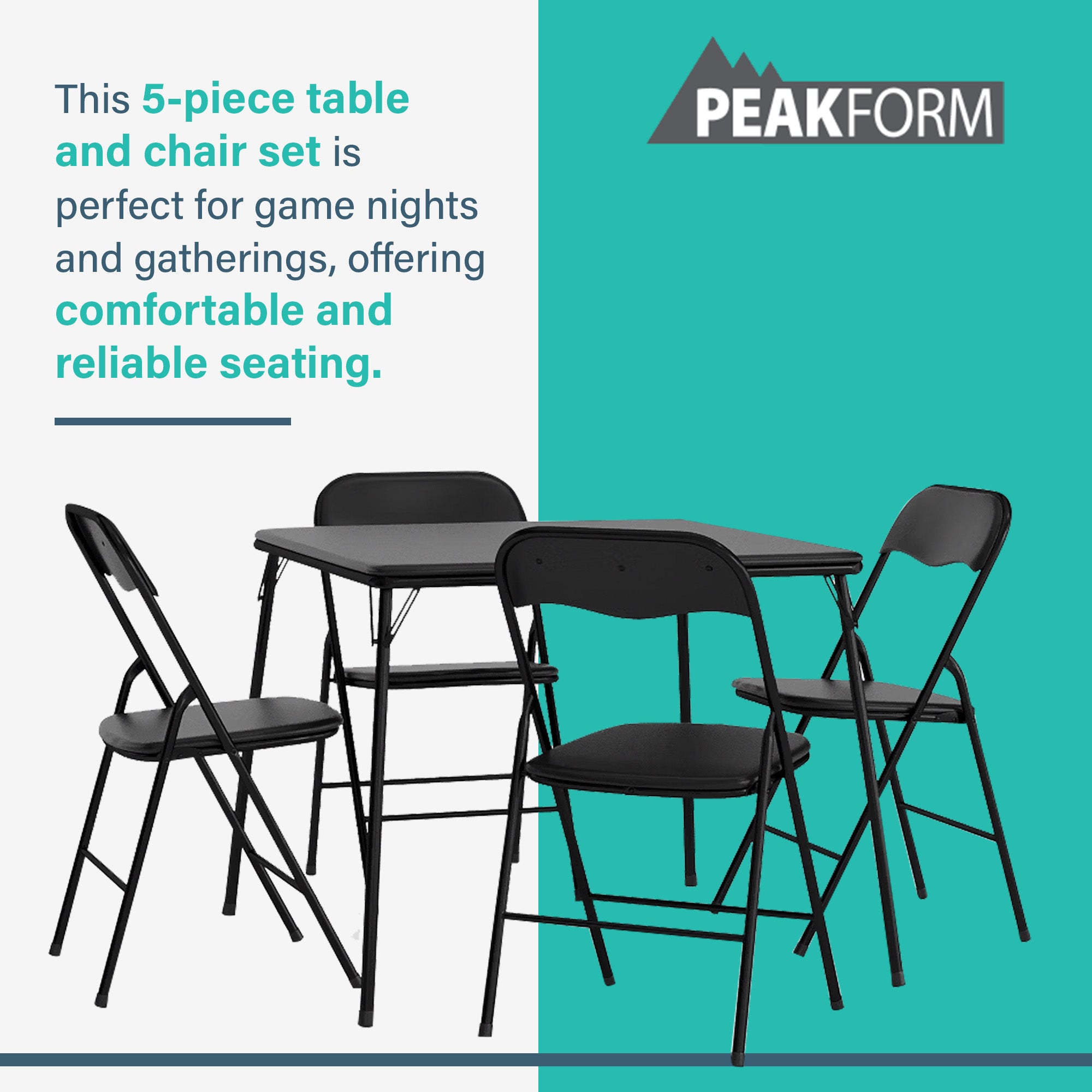 Plastic Development Group 34 Inch Card Table and 4 Chair Furniture Set, Black