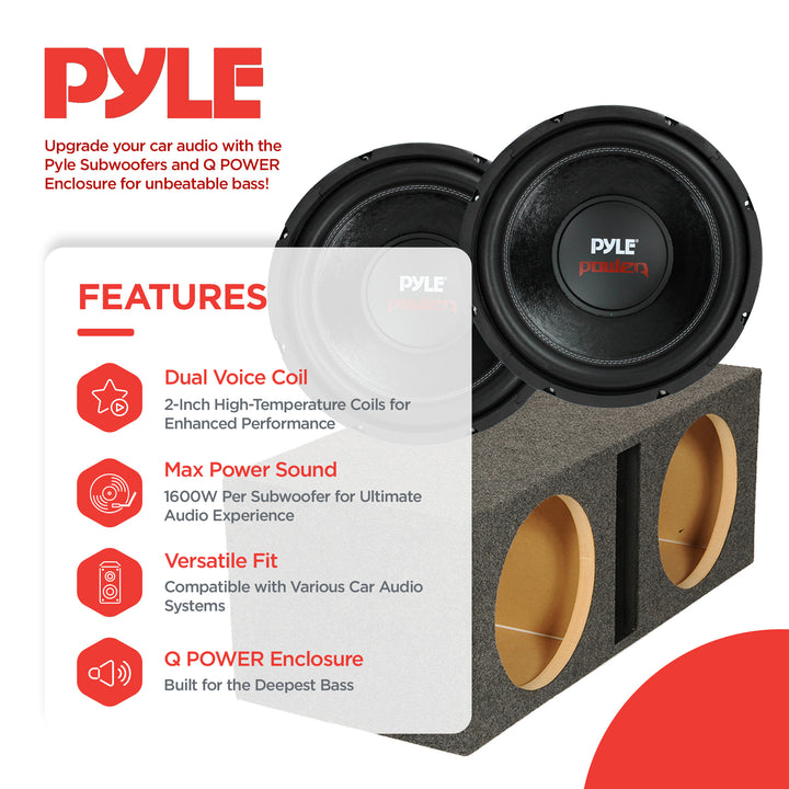 Pyle PLPW12D 12" 3200W 4-Ohm DVC Car Subwoofer Sub and Dual Ported Enclosure - VMInnovations