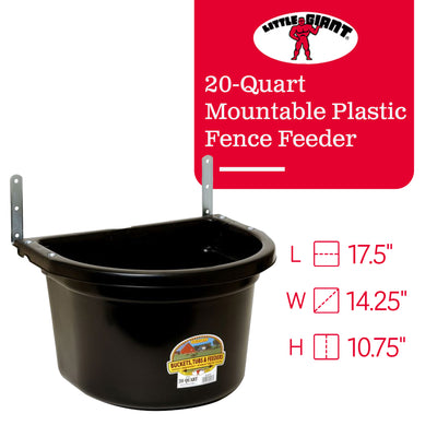 Little Giant 20 Quart Heavy Duty Mountable Plastic Fence Feeder Bucket, Black