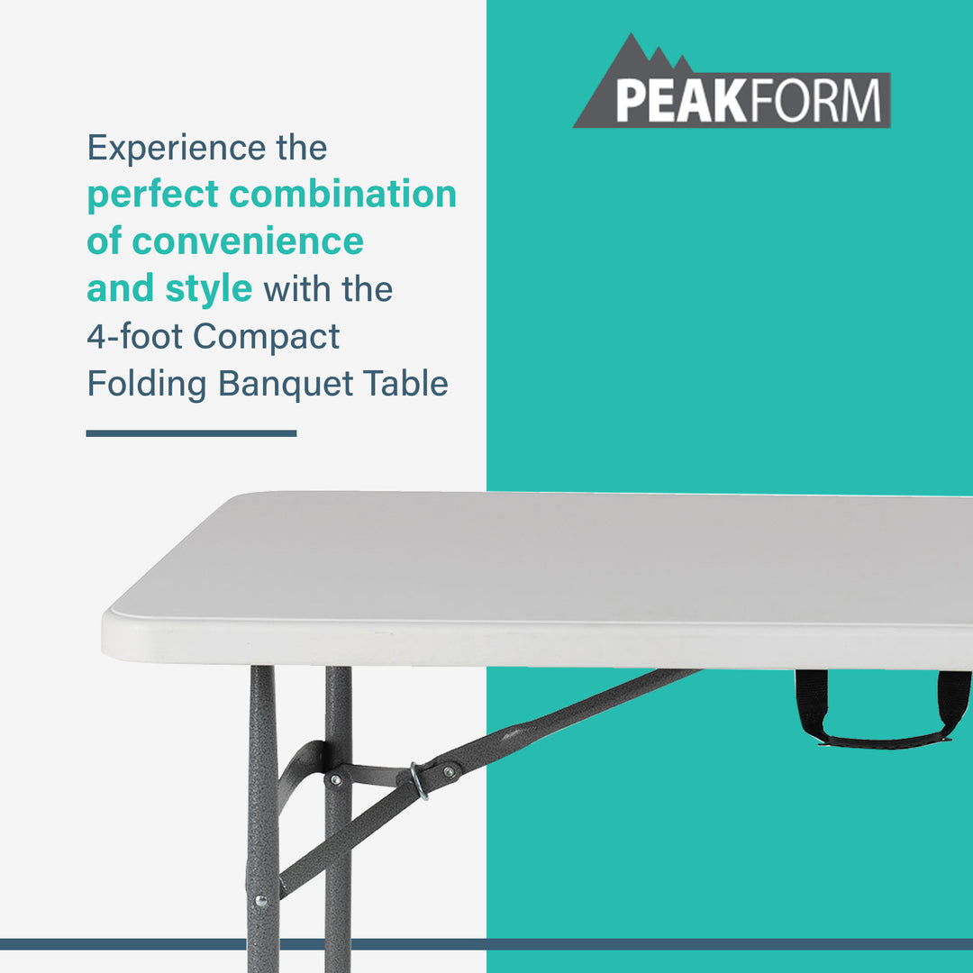 Peakform Compact Indoor/Outdoor Folding Banquet Table, 4 Foot, White (Open Box)