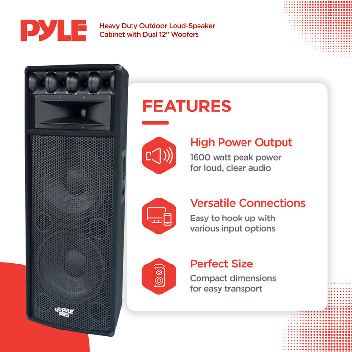 Pyle 1600W Outdoor 7 Way PA Loud-Speaker Cabinet w/ Dual 12" Woofers (Open Box) - VMInnovations