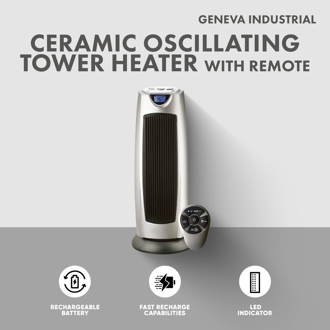 Geneva Ceramic Oscillating Tower Heater 2 Setting Fan w/Remote (Open Box)