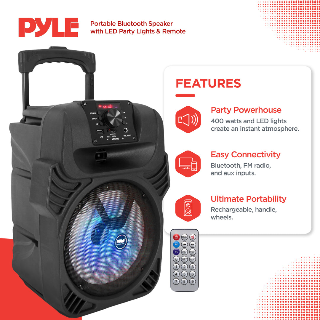Pyle Portable Bluetooth Speaker System with Flashing Party Lights (Open Box)