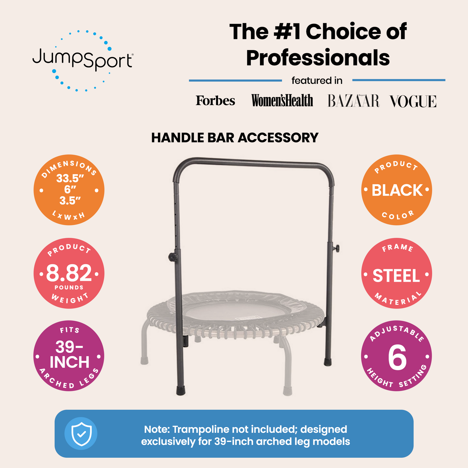 JumpSport Handle Bar Accessory for 39" Leg Fitness Trampolines, Black (Open Box) - VMInnovations