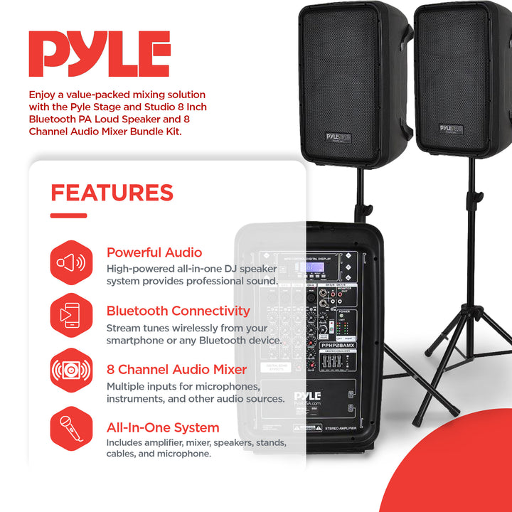 Pyle Stage and Studio 8" PA Loud Speaker and 8 Channel Audio Mixer (Open Box) - VMInnovations