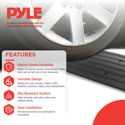 Pyle PCRBDR24 Car/Truck Rubber Curbside Driveway Ramp Threshold Bridge Track