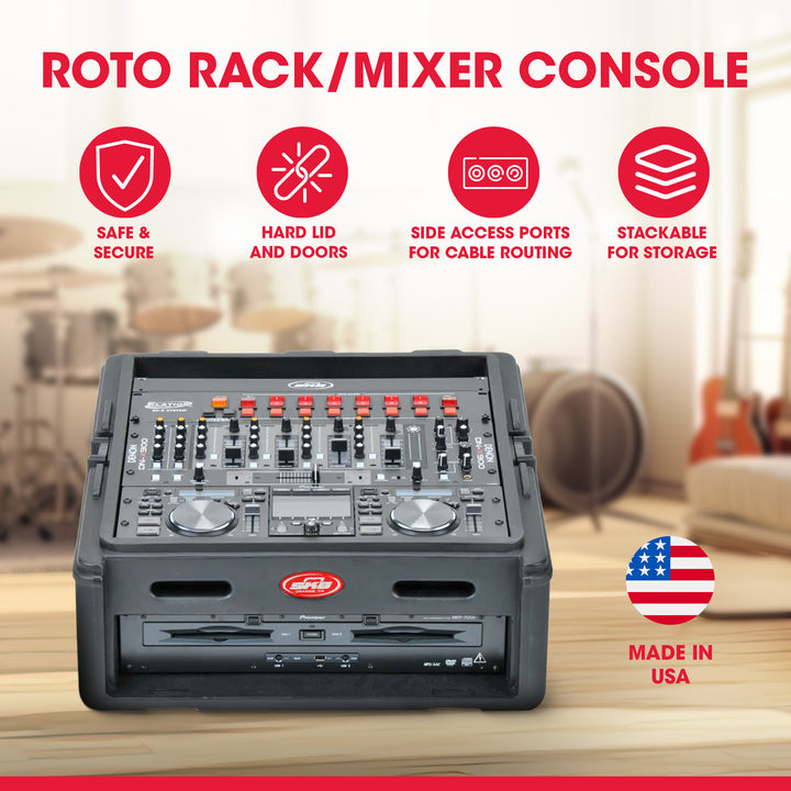 SKB Roto Rack/Mixer Console, 10U Slanted Rackmount on top, 2U Rackmount in Front