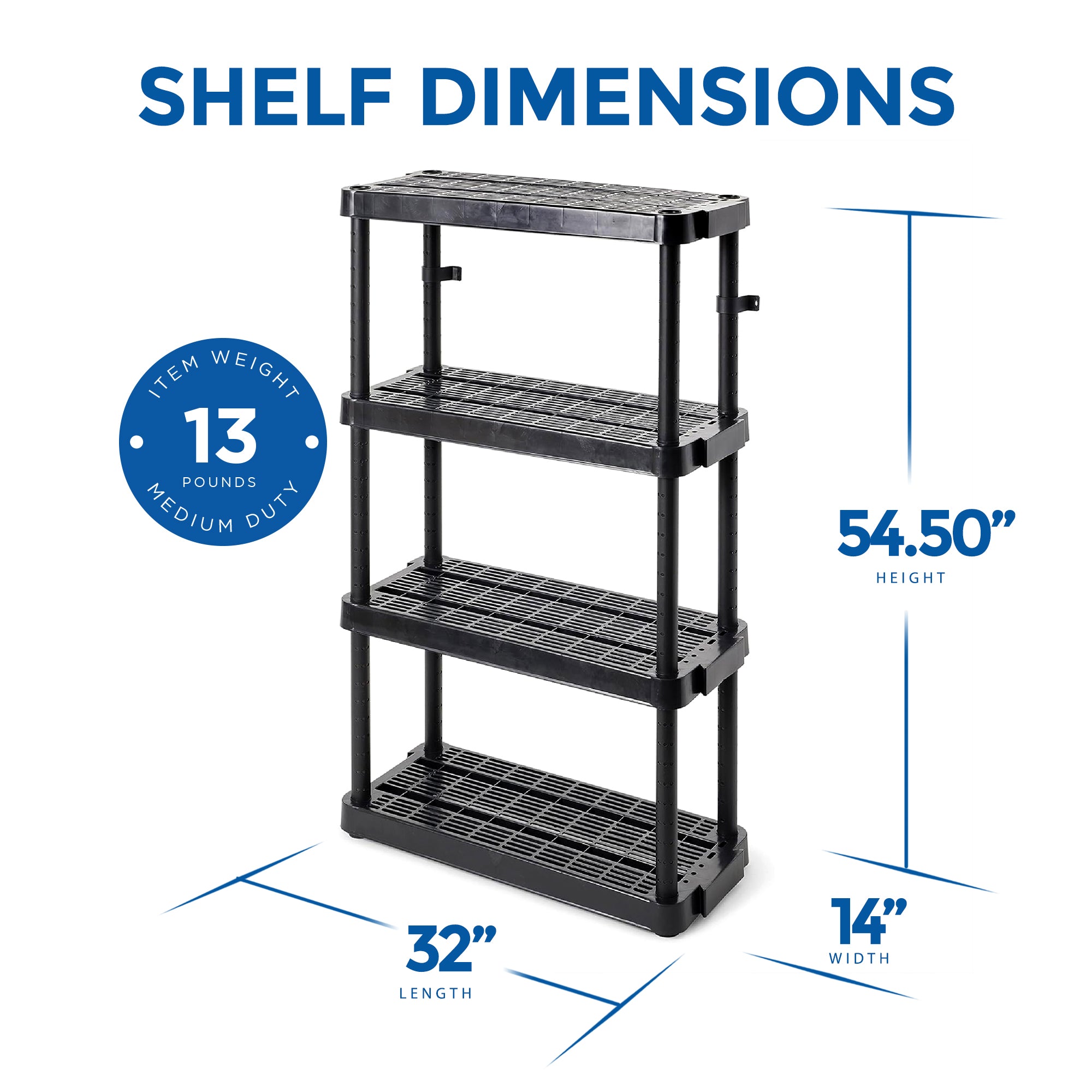 Gracious Living 4 Shelf Adjustable Height Medium Duty Storage, Black (3 Pack) - VMInnovations