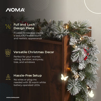 Noma Snow Dusted Berry 9 Ft Pre Lit Garland Home Holiday Mantle Decor (Open Box) - VMInnovations