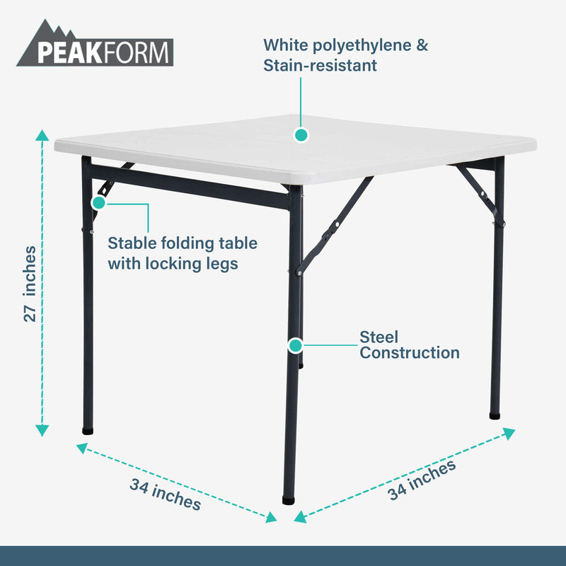 Peakform Compact Folding Banquet Table for Indoor or Outdoor Use, 34 Inch, White