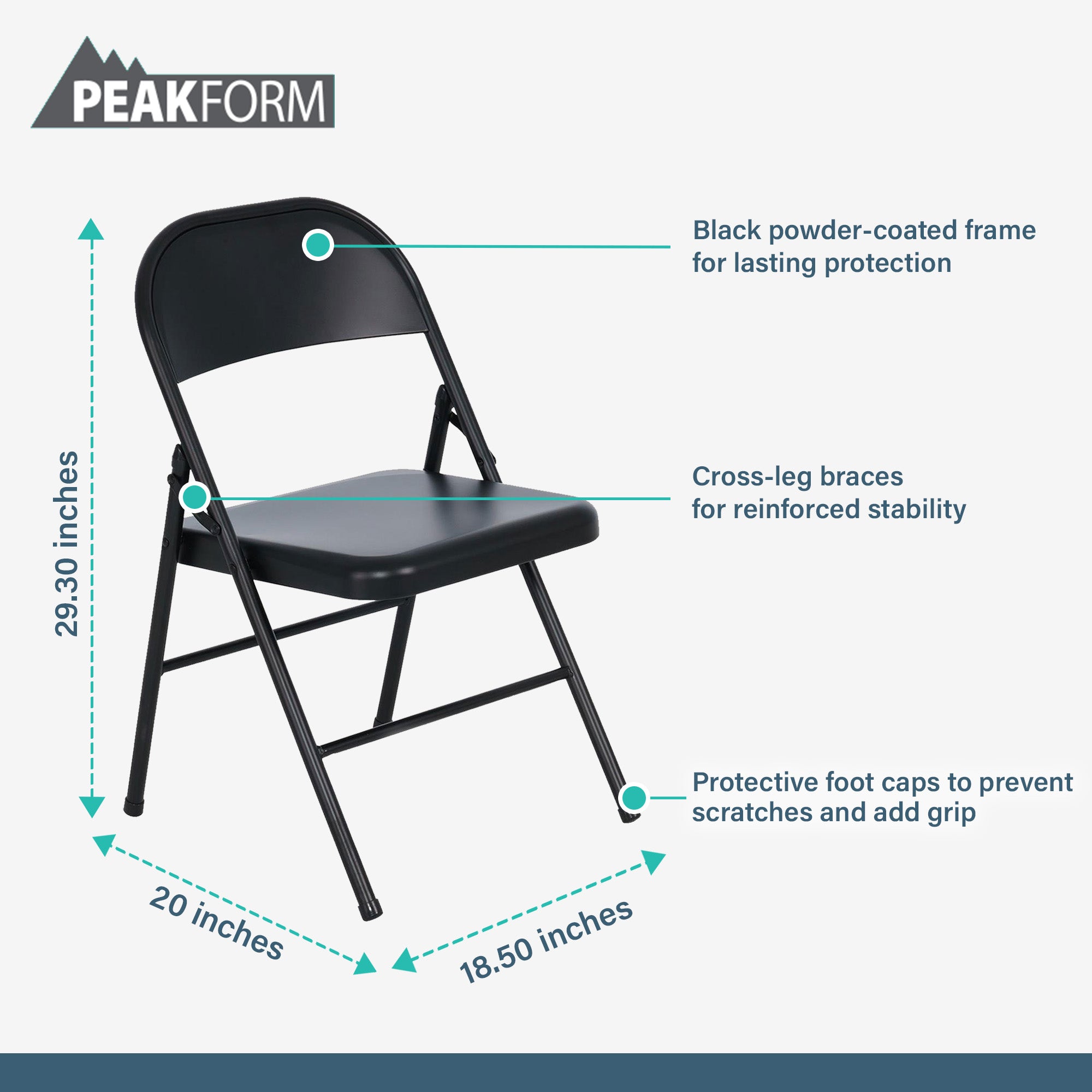 Peakform Steel Folding Chair with Leg Braces Construction and Foot Caps, 6 Pack - VMInnovations